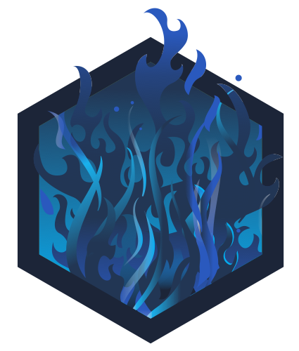TryHackMe 1500-Tage-Streak-Badge, ein Sechseck mit blauen Flammen